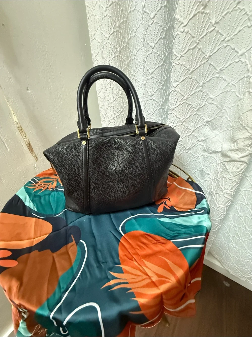 Michael Kors Black Pebbled Leather Satchel with Gold Hardware